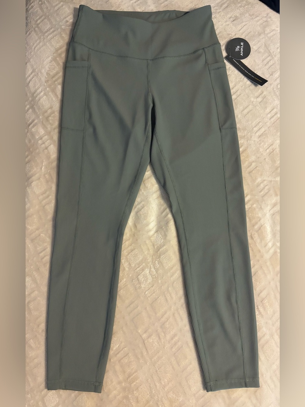 Ribbed High-Rise Leggings with Side Pockets - Sage Green
